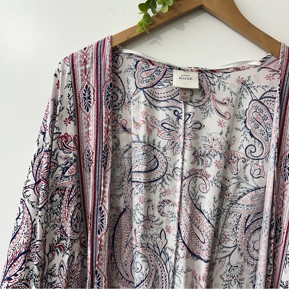 Knox Rose Boho Open Front Lace-Up Back 100% Rayon Kimono - Picture 3 of 8